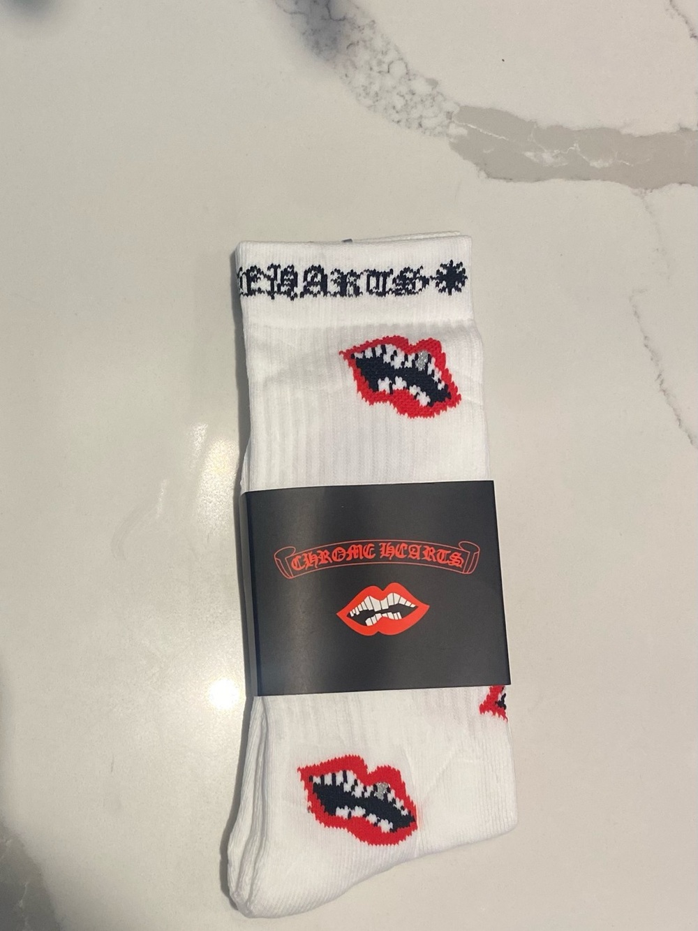 NEW Chrome Hearts White Lips Logo Graphic Crew Socks Men's Size Large 1 Pair